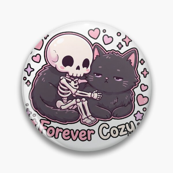 Item preview, Skeleton Hugging Giant Fluffy Black Cat Surrounded by Hearts and Sparkles designed and sold by MisteryDesigner.