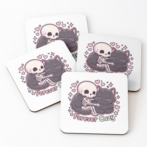 Item preview, Skeleton Hugging Giant Fluffy Black Cat Surrounded by Hearts and Sparkles designed and sold by MisteryDesigner.