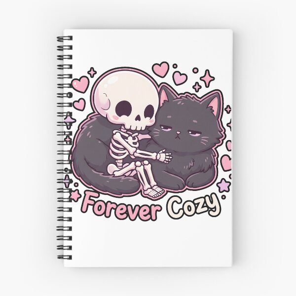 Item preview, Skeleton Hugging Giant Fluffy Black Cat Surrounded by Hearts and Sparkles designed and sold by MisteryDesigner.