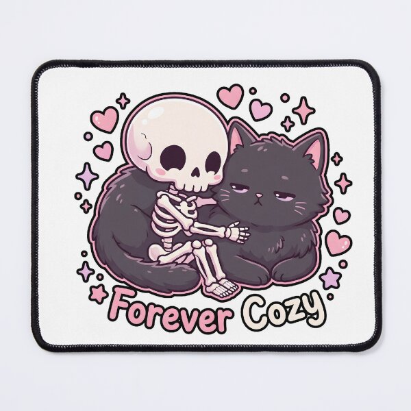 Item preview, Skeleton Hugging Giant Fluffy Black Cat Surrounded by Hearts and Sparkles designed and sold by MisteryDesigner.