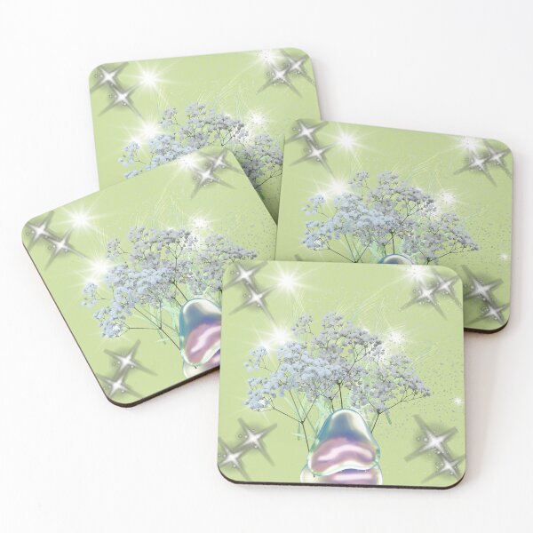 Item preview, Baby’s Breath Bouquet in Iridescent Vase with Sparkle Stars on Green designed and sold by Extremeallie.