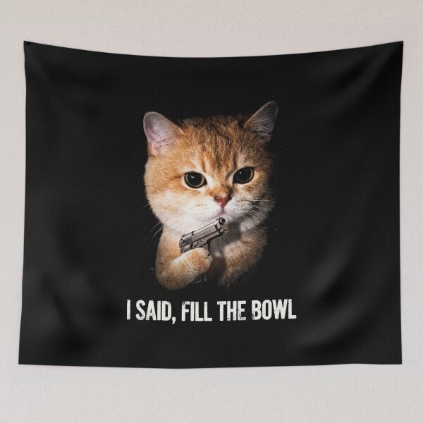 Item preview, Fill The Bowl Cat Shirt Funny Orange Cat with Gun T-Shirt Sarcastic Cat Lover Gift Sassy Cat Top Hungry Cat Shirt Dangerous Cat Meme Tee [Black Shirt Only] designed and sold by Off-Road-Zone.