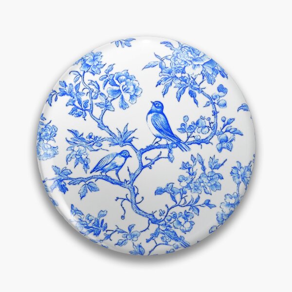 Aperçu de l'œuvre Motif Chinoiserie Penoies & L'oiseaux Ming Bleu créée et vendue par PixDezines.