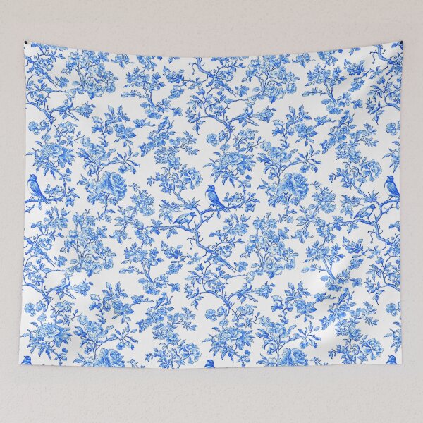 Item preview, Chinoiserie Pattern Penoies & L'oiseaux Ming Blue designed and sold by PixDezines.