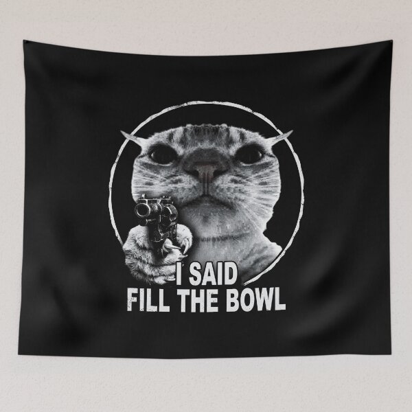 Item preview, Fill The Bowl Cat Shirt Funny Cat with Gun T-Shirt Sarcastic Cat Lover Gift Angry Tabby Cat Top Sassy Cat Meme Tee Hungry Cat Shirt [Black Shirt Only] designed and sold by Off-Road-Zone.