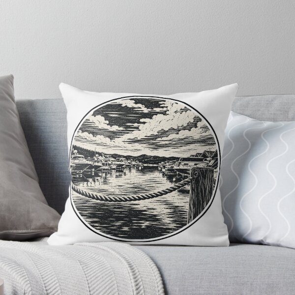 Item preview, Boating Dock Linocut Print | Rustic Lakeside Ink Art | Vintage Nautical Landscape designed and sold by Linoluca.
