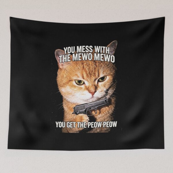 Item preview, Mess With The Mewo Mewo Shirt Funny Cat with Gun T-Shirt Sarcastic Orange Cat Lover Gift Sassy Cat Top Peow Peow Cat Meme Tee [Black Shirt Only] designed and sold by Off-Road-Zone.