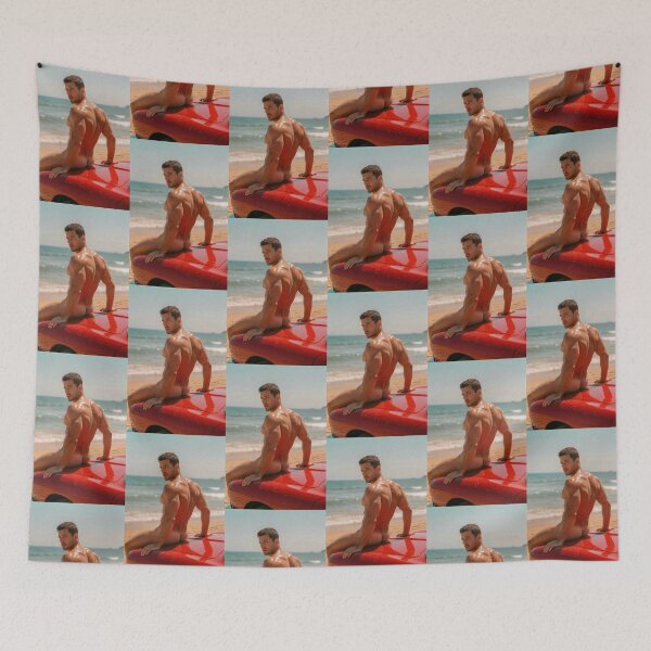 Item preview, Muscular Nude Man Beach Red Car Portrait designed and sold by ZhivanCrimson.