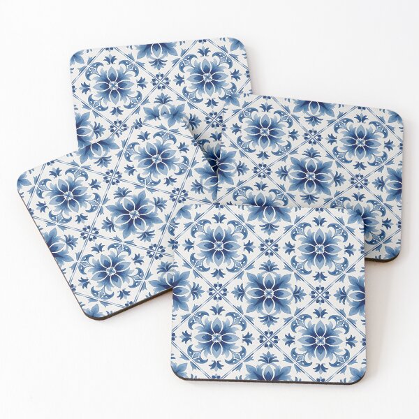 Item preview, Blue and White Floral Tile Pattern designed and sold by HappyOops.