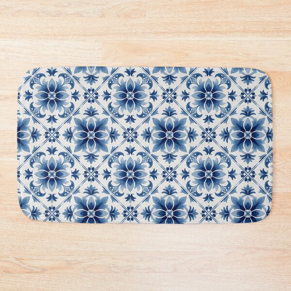 Item preview, Blue and White Floral Tile Pattern designed and sold by HappyOops.