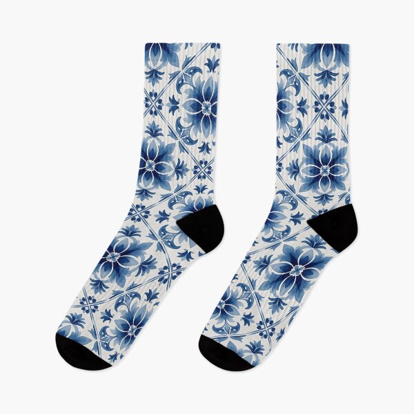 Item preview, Blue and White Floral Tile Pattern designed and sold by HappyOops.
