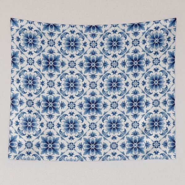 Item preview, Blue and White Floral Tile Pattern designed and sold by HappyOops.