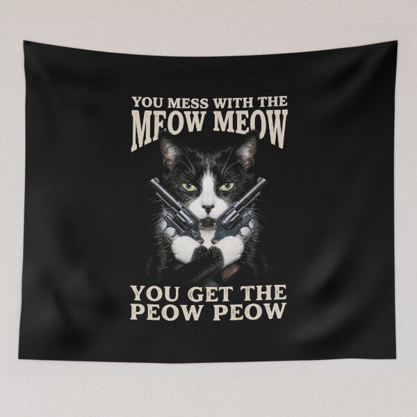 Item preview, Mess With The Meow Meow Shirt Funny Tuxedo Cat with Gun T-Shirt Sarcastic Cat Lover Gift Sassy Cat GUN LOVER Graphic Tee [Black Shirt Only] designed and sold by Off-Road-Zone.