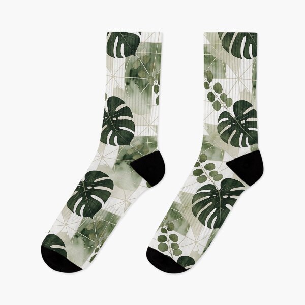 Item preview, Monstera and Eucalyptus Geometric Pattern designed and sold by HappyOops.
