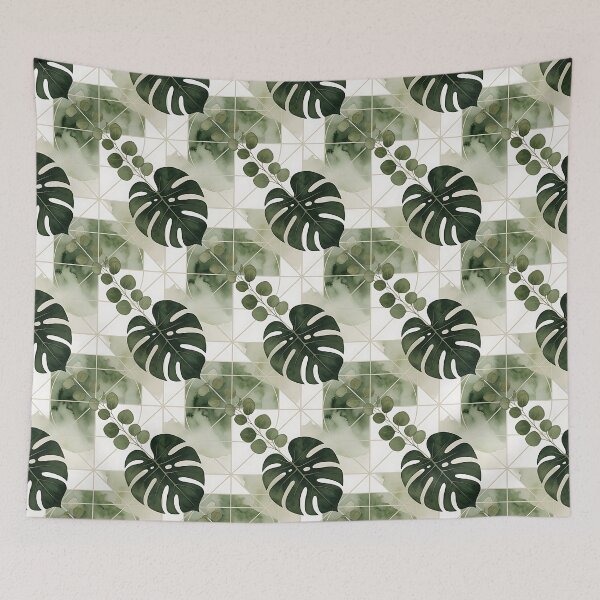 Item preview, Monstera and Eucalyptus Geometric Pattern designed and sold by HappyOops.