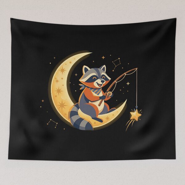 Item preview, Raccoon Fishing For Stars - Crescent Moon Celestial designed and sold by Zazz Lee.