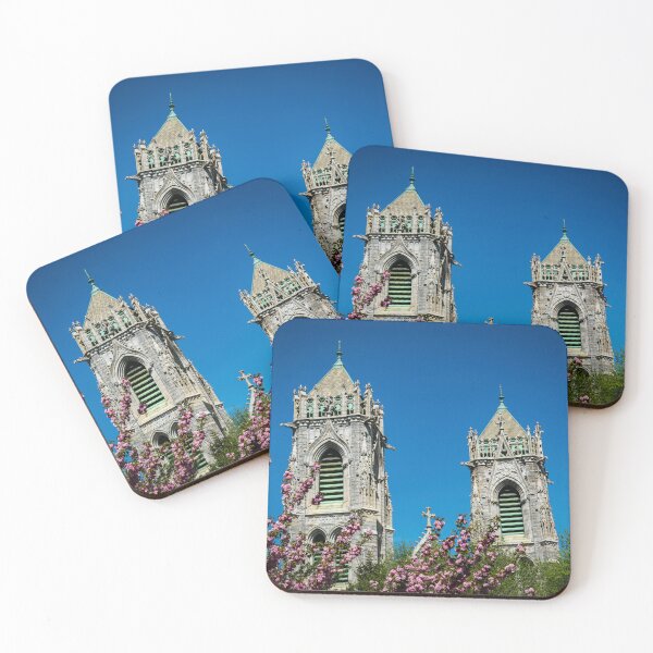 Item preview, Gothic Cathedral Architecture with Spring Cherry Blossoms Photography designed and sold by Photo-By-Nate.
