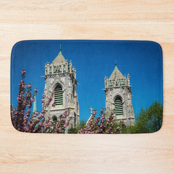 Item preview, Gothic Cathedral Architecture with Spring Cherry Blossoms Photography designed and sold by Photo-By-Nate.