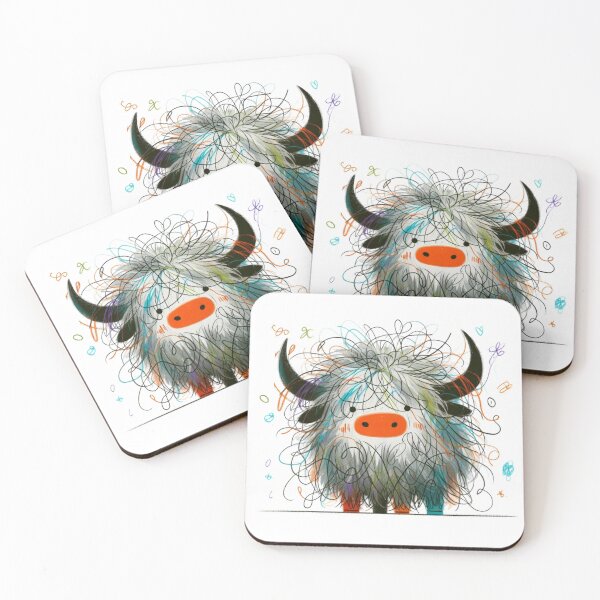 Item preview, Cute Highland Yak Illustration - Whimsical Ink & Watercolor Shaggy Animal Art designed and sold by AnyGil.