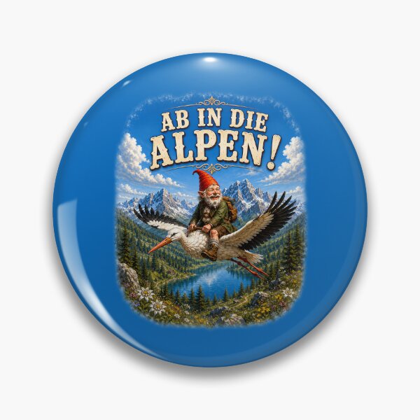 Item preview,  Funny Alpine Gnome Riding a Stork – Vintage Mountain Adventure. AB IN DIE ALPEN! designed and sold by Alpine-Ink.