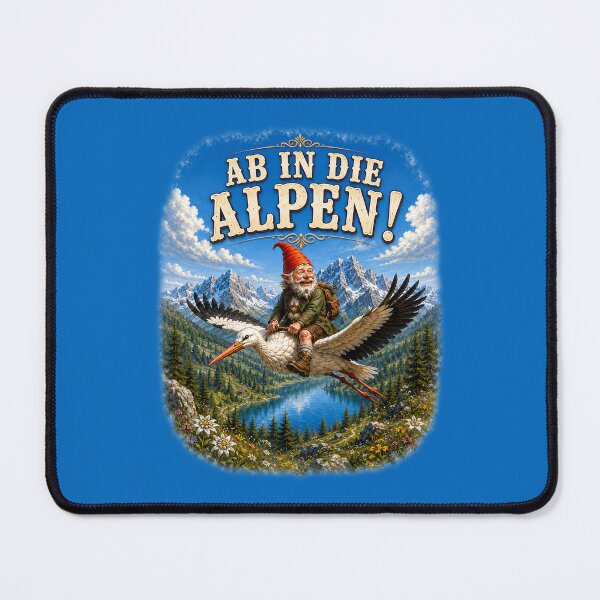 Item preview, Funny Alpine Gnome Riding a Stork – Vintage Mountain Adventure. AB IN DIE ALPEN! designed and sold by Alpine-Ink.