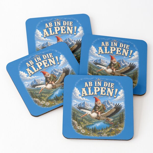 Item preview,  Funny Alpine Gnome Riding a Stork – Vintage Mountain Adventure. AB IN DIE ALPEN! designed and sold by Alpine-Ink.