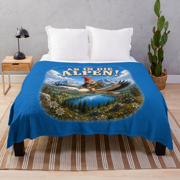 Item preview, Funny Alpine Gnome Riding a Stork – Vintage Mountain Adventure. AB IN DIE ALPEN! designed and sold by Alpine-Ink.