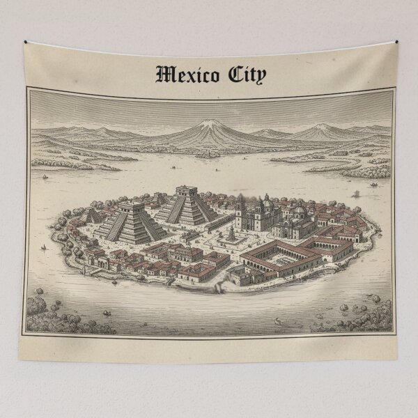Item preview, Ancient Mexico City Illustration – Aztec Capital in Vintage Woodcut Style designed and sold by CulturalCurios.