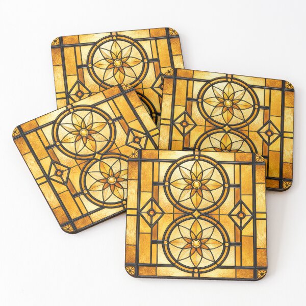 Item preview, Art Deco stained glass window with geometric rosettes designed and sold by LaJacke.