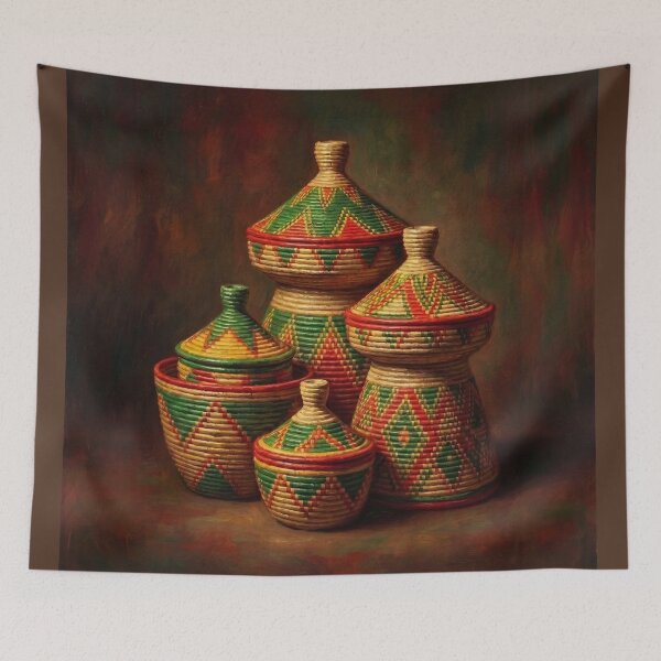 Item preview, Traditional Ethiopian Mesob Woven Basket Oil Painting designed and sold by Pride Emblem Prints.