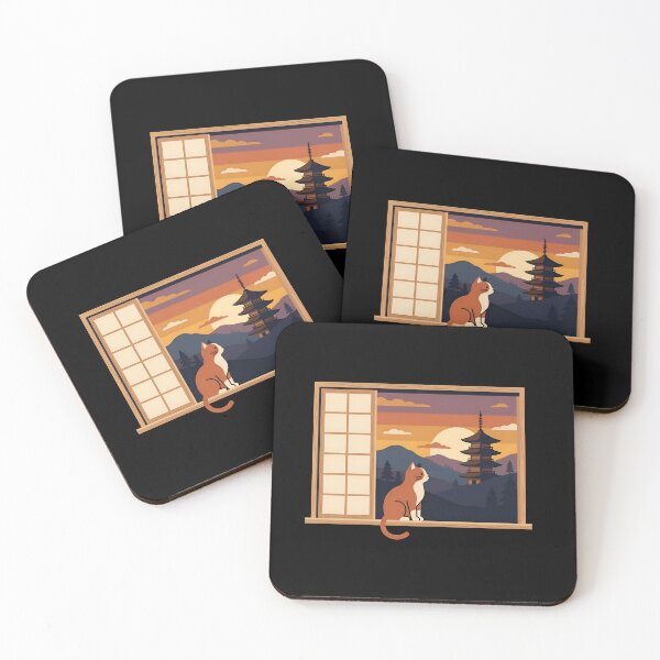Item preview, Japanese Window Cat Pagoda Sunset Cozy Lo Fi Aesthetic designed and sold by Zazz Lee.