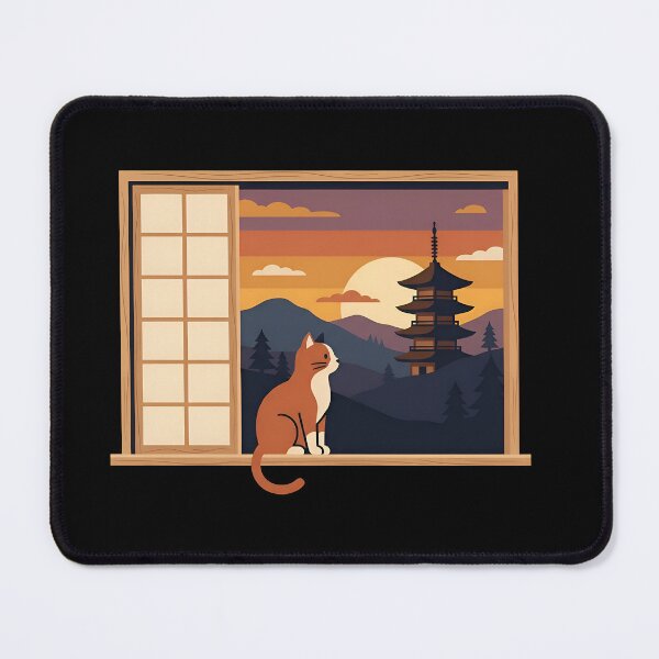 Item preview, Japanese Window Cat Pagoda Sunset Cozy Lo Fi Aesthetic designed and sold by Zazz Lee.