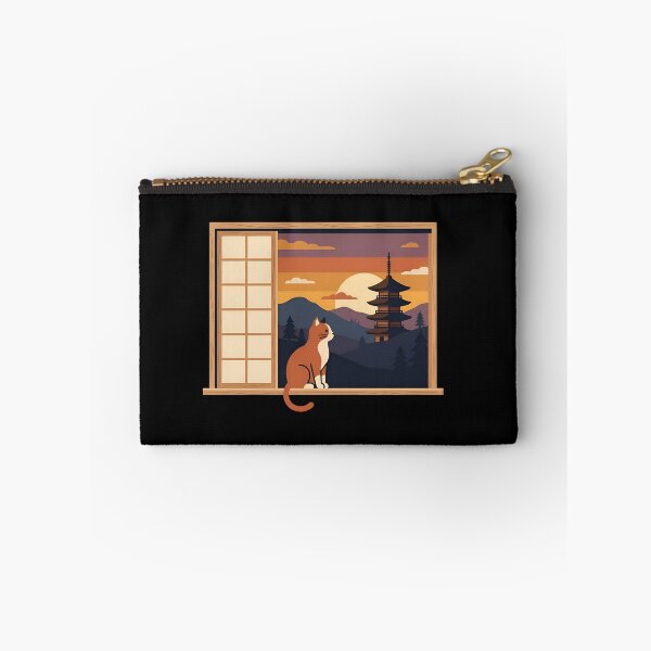 Item preview, Japanese Window Cat Pagoda Sunset Cozy Lo Fi Aesthetic designed and sold by Zazz Lee.