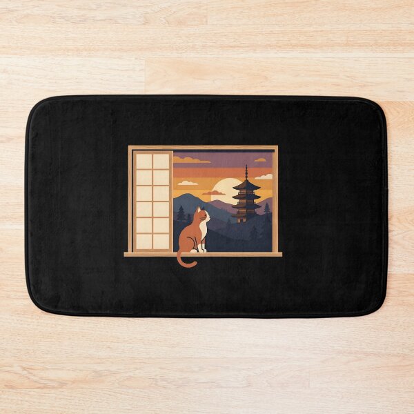Item preview, Japanese Window Cat Pagoda Sunset Cozy Lo Fi Aesthetic designed and sold by Zazz Lee.