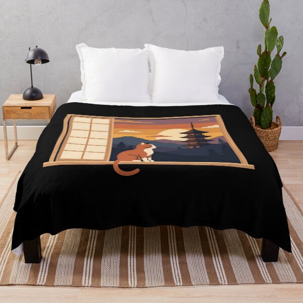 Item preview, Japanese Window Cat Pagoda Sunset Cozy Lo Fi Aesthetic designed and sold by Zazz Lee.
