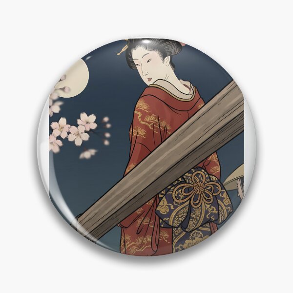 Item preview, Japanese Woman on Wooden Bridge Under Full Moon and Sakura designed and sold by TokyoUkiyoHouse.