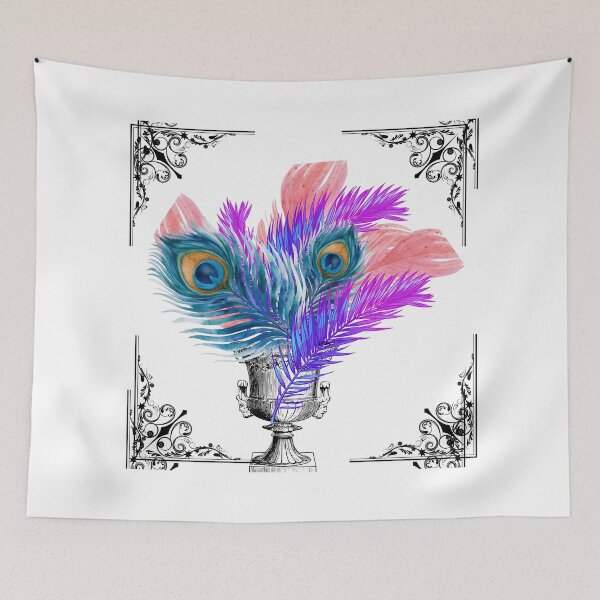 Item preview, Peacock Feather Bouquet in Vintage Urn with Ornate Corner Fram designed and sold by Extremeallie.