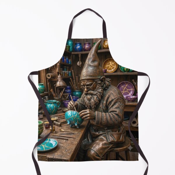 Item preview, Thinking of Wroclaw - Gnome Making Kintsugi Pottery designed and sold by Purrfecta.