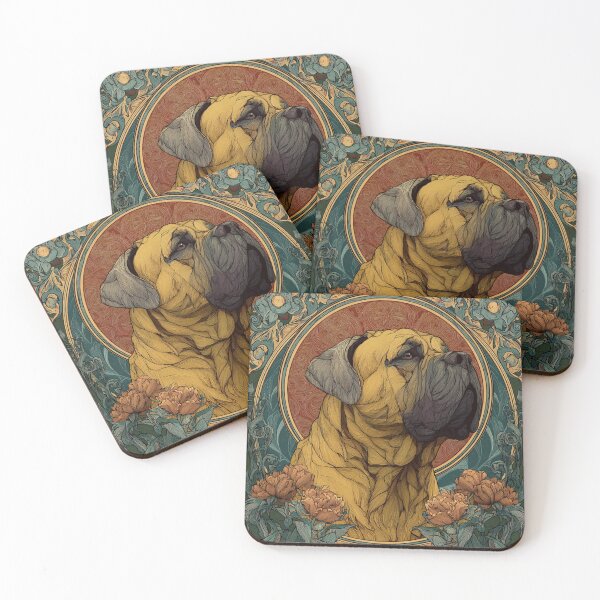 Item preview, Art nouveau Bullmastiff puppy dog designed and sold by MendaciousMina.
