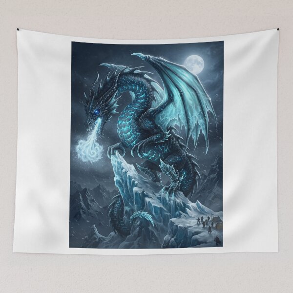 Item preview, Glacial Ice Dragon Fantasy Art | Frozen Dragon Under the Full Moon | Epic Winter Creature Illustration designed and sold by DragonSerpent Ink.