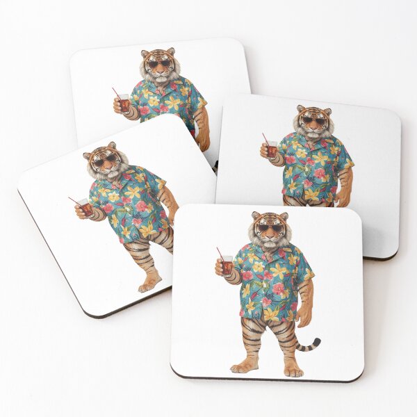 Item preview, Cool Tiger Wearing Hawaiian Shirt and Sunglasses with Tropical Drink designed and sold by VeloraCrafts.