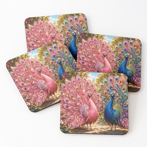 Item preview, Jeweled Peacocks with Pink and Rainbow Crystal Feathers in Garden designed and sold by Extremeallie.