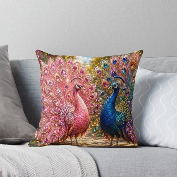 Item preview, Jeweled Peacocks with Pink and Rainbow Crystal Feathers in Garden designed and sold by Extremeallie.