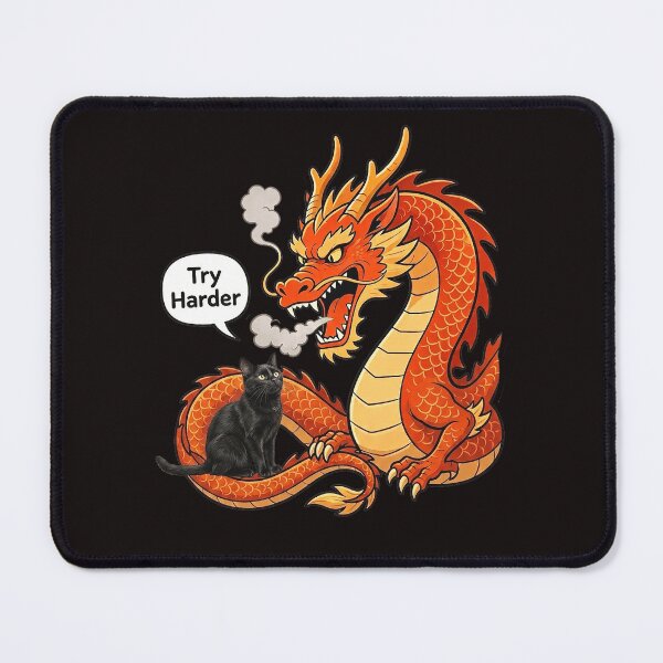 Item preview, Try Harder Funny Black Cat and Dragon Shirt – Sarcastic Cat Meme Design designed and sold by Mahilis.