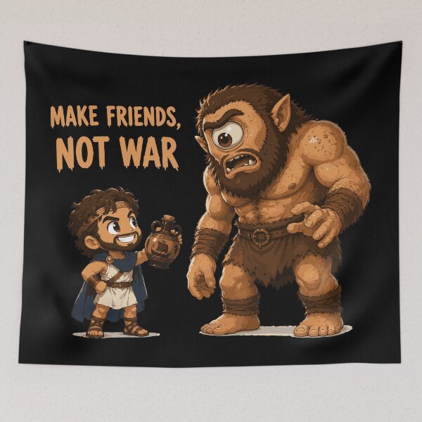 Item preview, Make Friends Not War Greek Mythology Cyclops designed and sold by ClubVacay.
