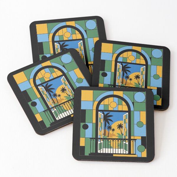 Item preview, Bauhaus Tropical Balcony Stained Glass - Modernist Abstract Art Print designed and sold by LaJacke.