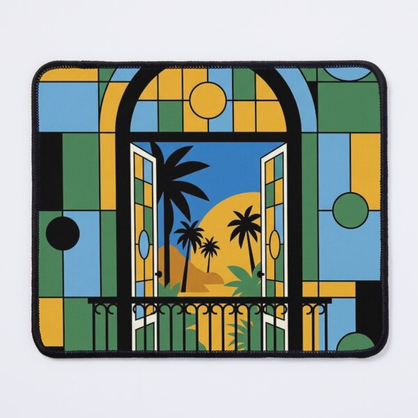 Item preview, Bauhaus Tropical Balcony Stained Glass - Modernist Abstract Art Print designed and sold by LaJacke.