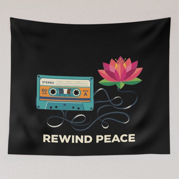 Item preview, Rewind Peace Vintage Cassette Tape - Lotus Flower Retro Music designed and sold by Zazz Lee.