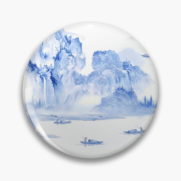 Item preview, Chinoiserie Pattern Fisherman in the Valley Ming Blue designed and sold by PixDezines.