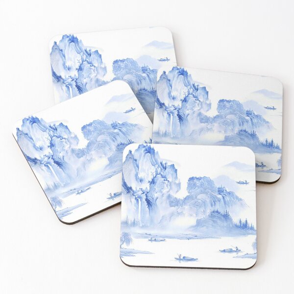 Item preview, Chinoiserie Pattern Fisherman in the Valley Ming Blue designed and sold by PixDezines.